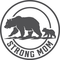 Bear and cub within circle logo with text strong mom. © Sadhin