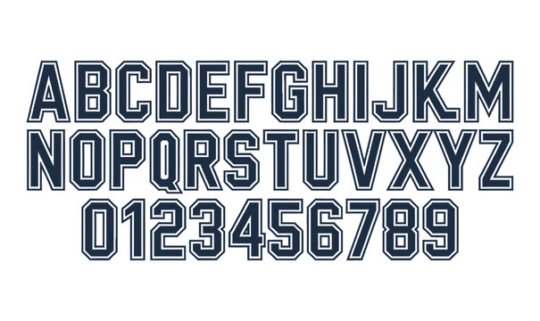 Varsity Alphabet and Numbers Set Collegiate Block Vector for Sports Team Jersey and Logo Design