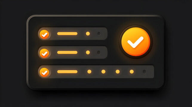 Modern dark mode checklist interface component isolated on transparent background design