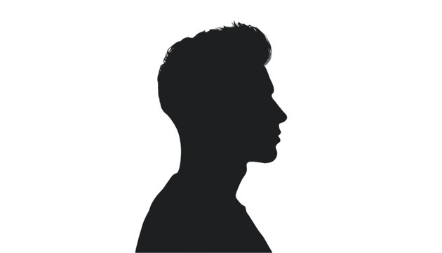 Young man appears as a dark silhouette facing right against a stark white backdrop for versatility.