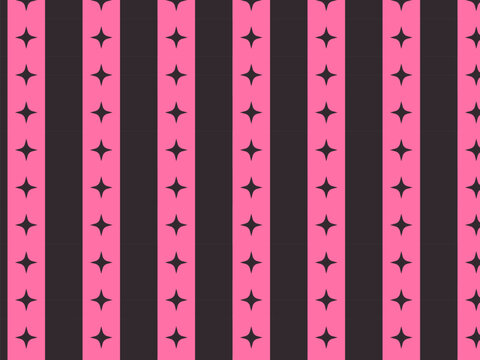Edgy black and hot pink vertical stripe seamless pattern featuring starburst accents. Perfect for gothic glam apparel, alternative wrapping paper, phone cases, and tech backdrops