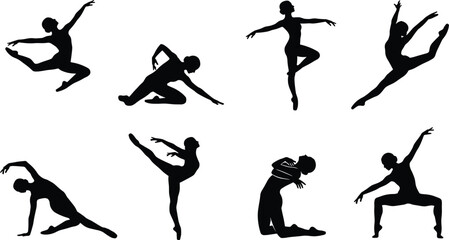 Contemporary Dance and Ballet Performance Silhouette Collection Featuring Graceful Female Dancers in Motion © MdSumon