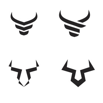 Set of Abstract Minimalist Bull Head Logos and Ox Horn Symbols in Black and White Modern Design