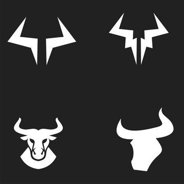 Four Modern Bull Head Logos and Abstract Horn Designs for Branding and Strength Concepts