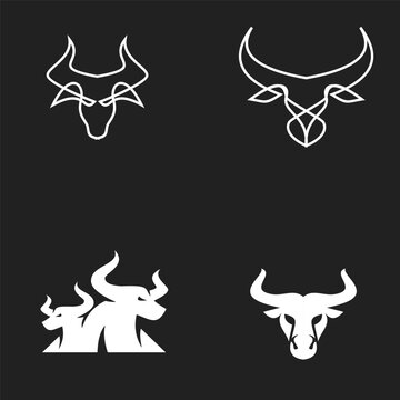 Bull and Buffalo Head Logo Design Collection. Set of Modern Abstract Ox Horn Emblems and Symbols for Branding.