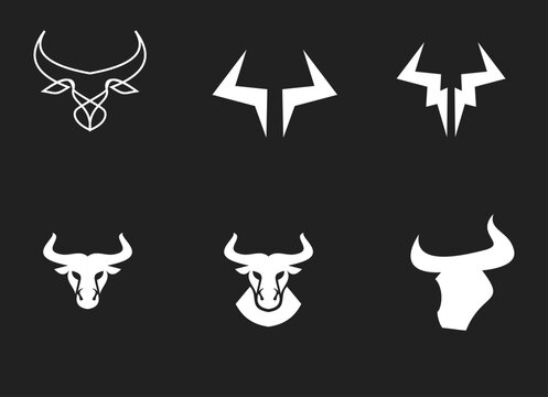 Abstract Bull Head and Horn Logos Collection. Modern Graphic Design Elements Representing Power, Strength, and Determination.