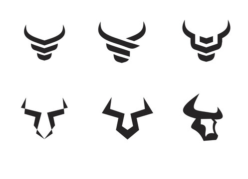Set of Abstract Bull Head Logos. Modern Geometric Vector Icons for Branding, Strength, and Power Design.