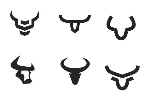 Minimalist Bull Horns Logo Collection. Set of Abstract Animal Head Symbols and Icons for Modern Branding and Design.