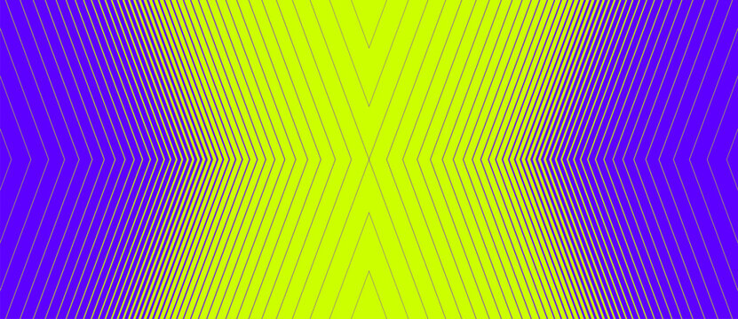 Chevron zigzag vector pattern in neon yellow and electric purple converging into a bold X-shape, creating a dynamic optical illusion of speed and motion for sports and energetic branding.