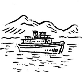 Naklejka premium Hand Drawn Cruise Ship Vector Line Art