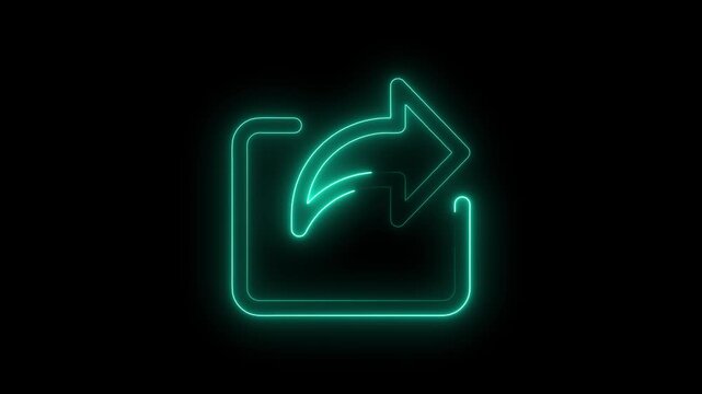 Neon cyan glowing share icon, digital social media symbol, vector illustration of a share button on black background
