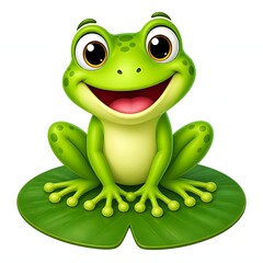 Fototapeta premium Cute cartoon frog sitting on a lily pad with a happy expression