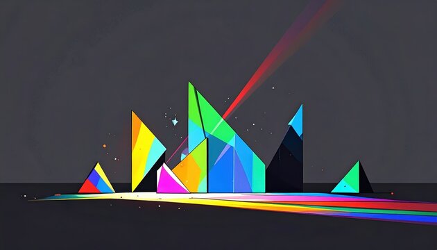 Geometric Prisms Refracting a Vibrant Spectrum of Light