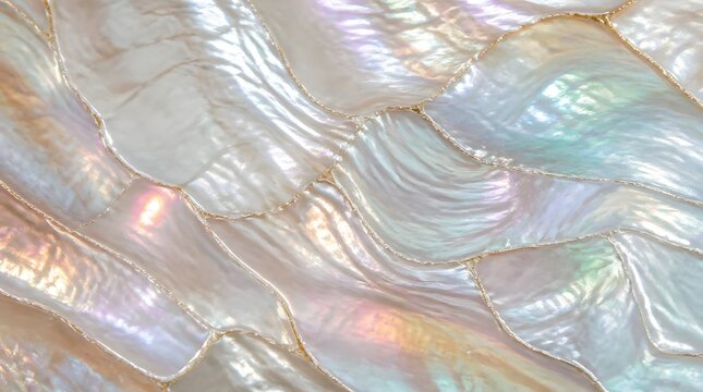 Close-up of iridescent mother of pearl texture with natural light
