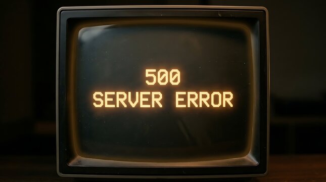 500 Server Error text message displayed on a vintage dark retro computer screen monitor.