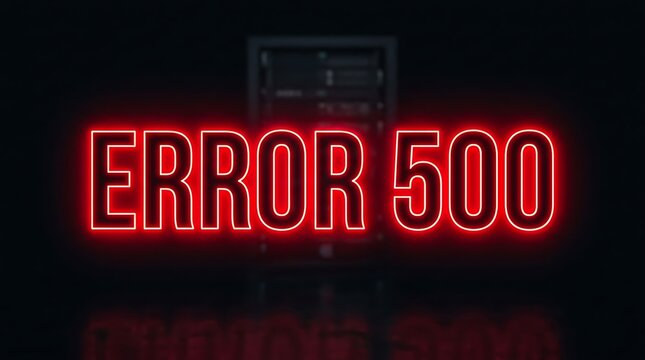 Neon red text sign displaying error 500 on a dark black background for website issues.