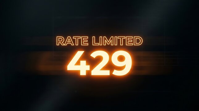 Glowing orange rate limited 429 error text sign on a dark black background