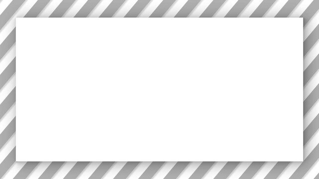 Clean empty white rectangular frame border with gray diagonal stripes and subtle shadow effect, animated motion, animated frame, white rectangle, diagonal stripes, shadow