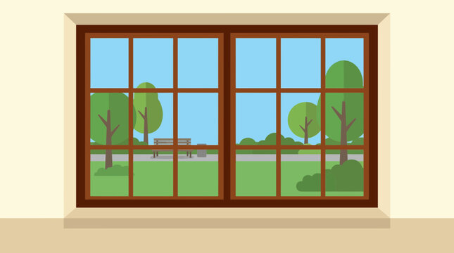Double Pane Window Overlooking a Quiet Green Courtyard