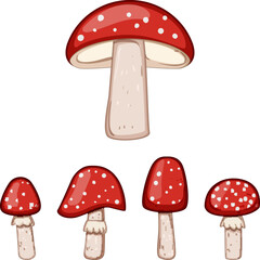 Naklejka premium Fly agaric mushroom collection providing playful red and white toadstools for whimsical designs and forest themed compositions, ideal for nature inspired projects