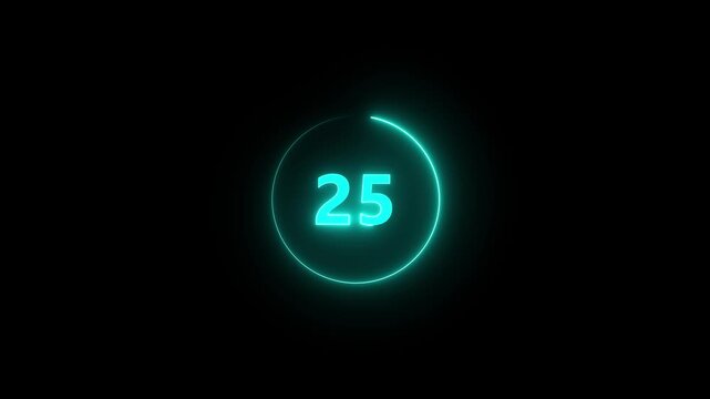30 to 0 second countdown timer, Abstract countdown and rotating circular animation on black background.