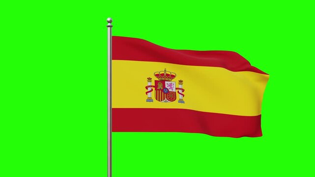 Spain National Flag on Green Background. Full HD. 4K