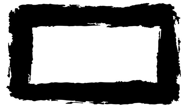 grunge brush stroke frame vector illustration, featuring thick, distressed black ink paint textures forming a rustic square border.