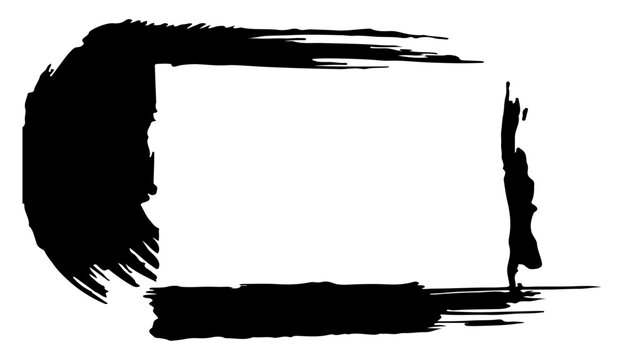 grunge brush stroke frame vector illustration, featuring thick, distressed black ink paint textures forming a rustic square border.