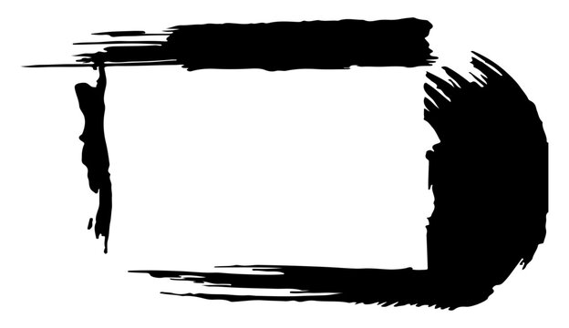grunge brush stroke frame vector illustration, featuring thick, distressed black ink paint textures forming a rustic square border.