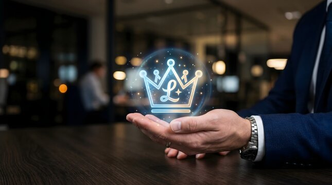 Luxury Brand Loyalty Program Concept with Premium Crown Membership Icon and Exclusive Customer Rewards Hologram