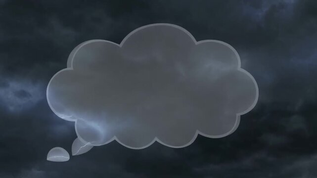 Thought bubble icon on dark stormy sky background with lightning