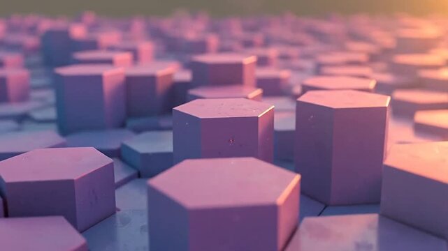 Abstract background with many purple hexagonal pillars in soft light