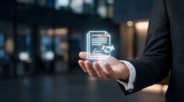 Digital Contract Agreement and Electronic Signature Business Partnership Concept