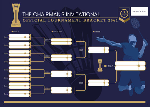 Corporate Badminton Tournament Bracket 16 Teams, 2061 Editable Vector