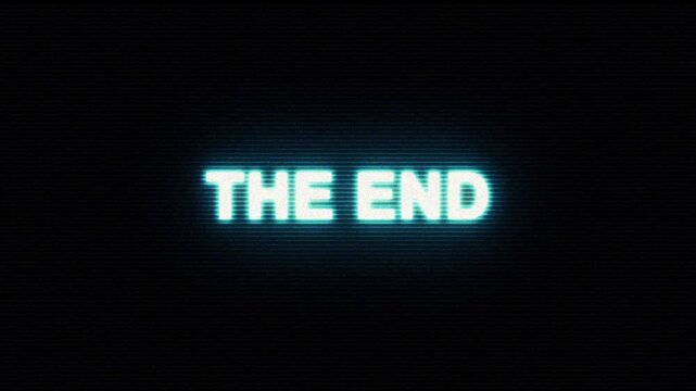 Retro End Screen Title, The End Glitch Title, Neon The End Effect.
