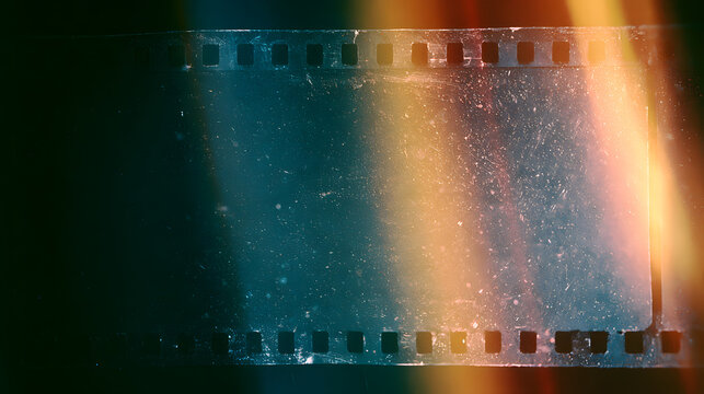 A textured background with a thick grain, dust spots, and light leaks, reminiscent of a blank-grain film strip