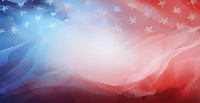 Patriotic Abstract Background with Red White Blue Gradient, Soft Wavy Texture, and Blurred Stars for USA Celebrations.