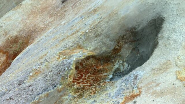 Geothermal activity with steam rising from a fumarole in Lassen Volcanic National Park, California