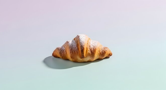 Freshly baked pastry with golden crust and flaky layers on plain background