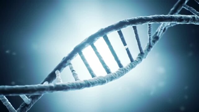 Abstract rotating dna helix structure, scientific and medical research, genetic code, biotechnology, blue glowing background