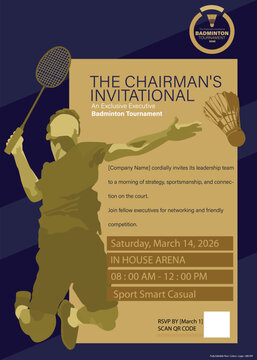 The Chairman's Invitational, Corporate Badminton Tournament, Editable Vector Poster