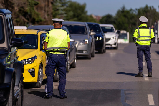 Police officers during a traffic stop
