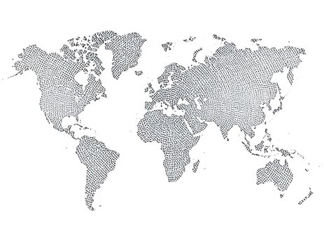 A grayscale world map composed of small dots on a white background