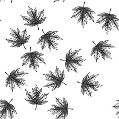 Naklejka premium seamless pattern leaf hand drawn. flag red, fall foliage, ground yellow maple leaf black sketch illustration