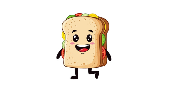 Cartoon sandwich illustration with smiling face and fun appearance