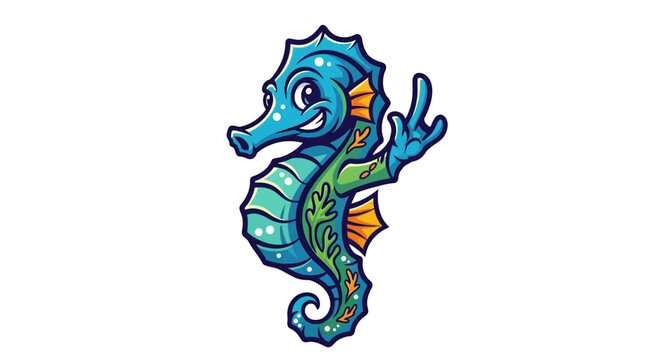 Cartoon seahorse illustration on white background suitable for diverse uses