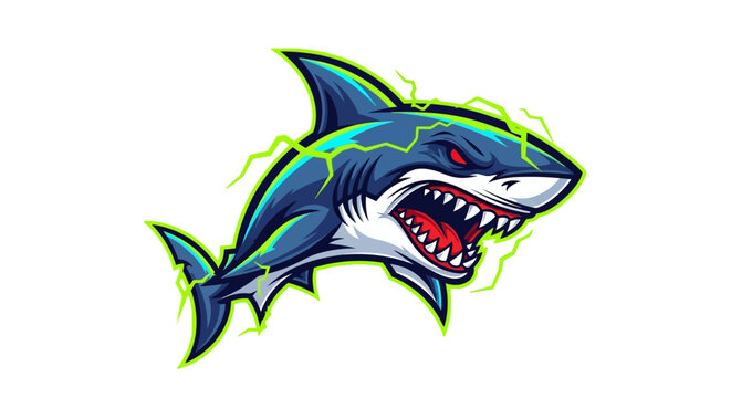 Cartoon shark illustration with electric bolts ready to attack