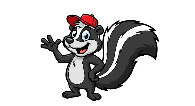Cartoon skunk smiling and waving on white background vector illustration