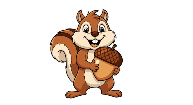 Cartoon squirrel holding acorn illustration isolated on white background