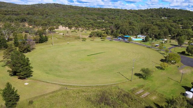 An aerial view of an oval at Emmaville, Australia